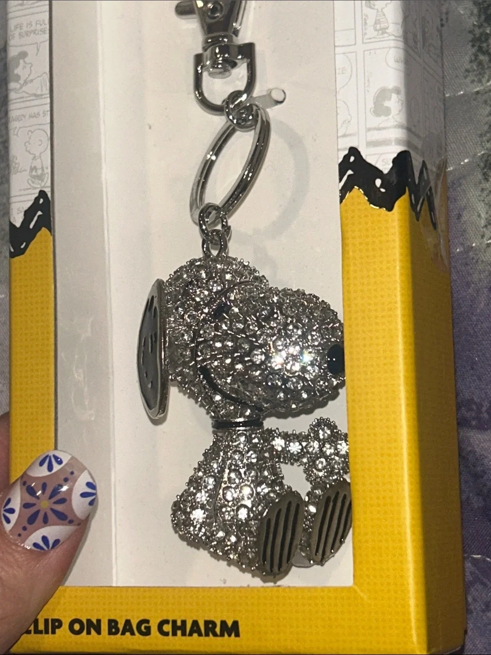 Peanuts Silver Rhinestone Snoopy Clip-On Bag Charm